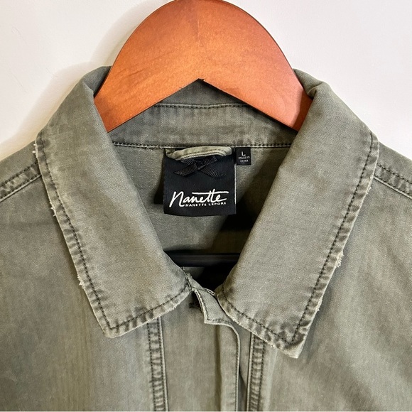 Nanette Lepor | Army Green Utility Jacket | Beaded Star Patch | Cotton| Size L - Picture 3 of 12